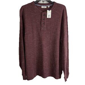 ROWM Mens Polo Shirt Size Large Maroon Henley Thermal Long Sleeve Button NEW
